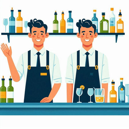 Barman at work. Vector illustration in cartoon style on white backgroundのイラスト素材
