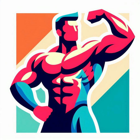 Bodybuilder showing his muscles. Isolated on white background. Vector illustration.のイラスト素材