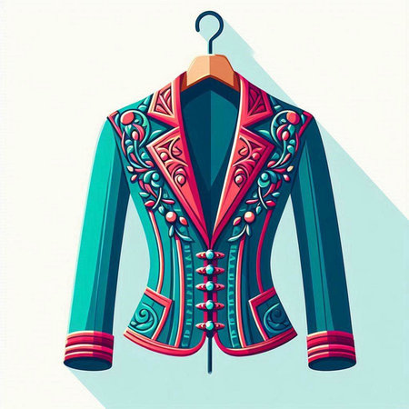 Vintage jacket with ornament on a hanger. Vector illustration.のイラスト素材