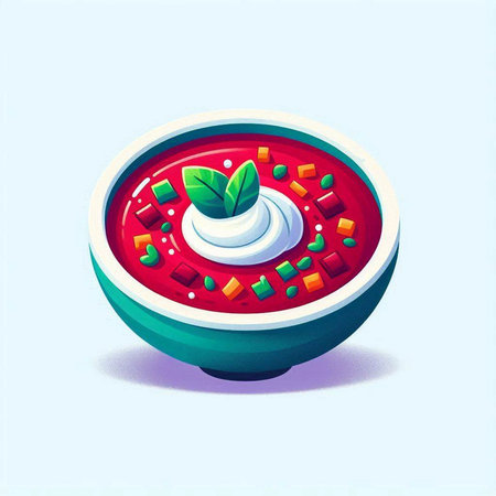 Vegetable soup in a bowl on a blue background. Vector illustration.のイラスト素材