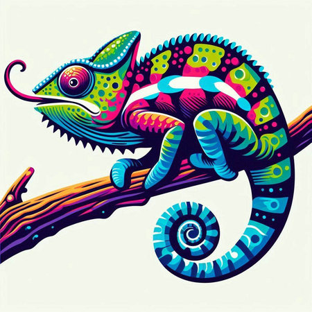 Colorful chameleon on branch, vector illustration, eps10のイラスト素材