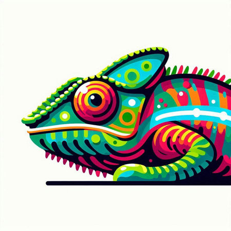 Chameleon vector illustration. Colorful chameleon on white backgroundのイラスト素材