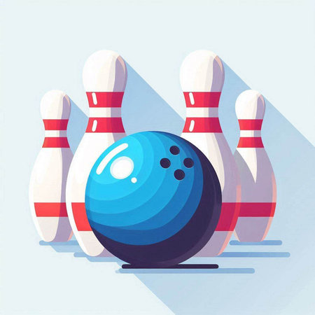 Bowling ball and skittles. Vector illustration in flat styleのイラスト素材