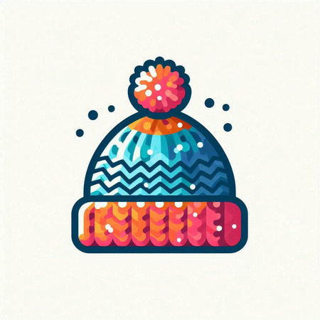 Winter hat with pompom. Vector illustration in flat design style.のイラスト素材