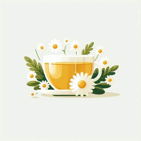 Cup of tea with chamomile flowers. Vector illustrationのイラスト素材