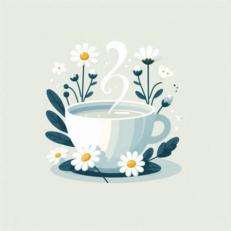 Cup of tea with chamomile flowers. Vector illustration.のイラスト素材