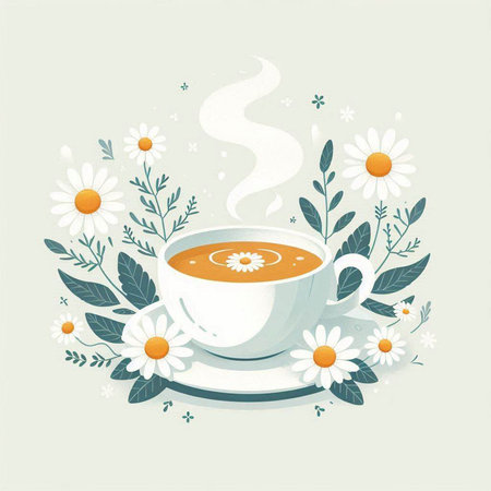 Cup of tea with chamomile. Vector illustration.のイラスト素材