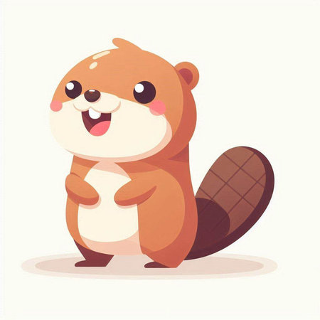 Cute beaver cartoon character. Vector illustration isolated on white background.のイラスト素材