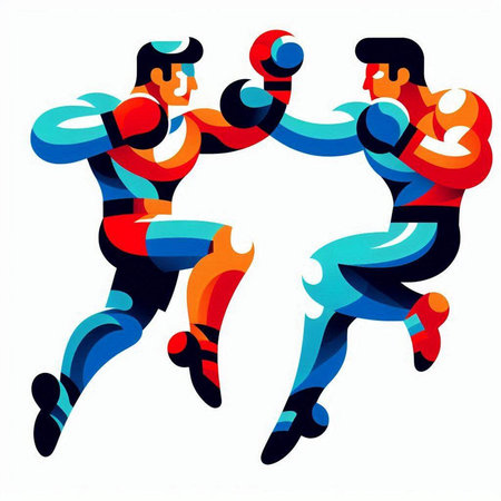 Boxing men, abstract vector illustration on white background, clip artのイラスト素材