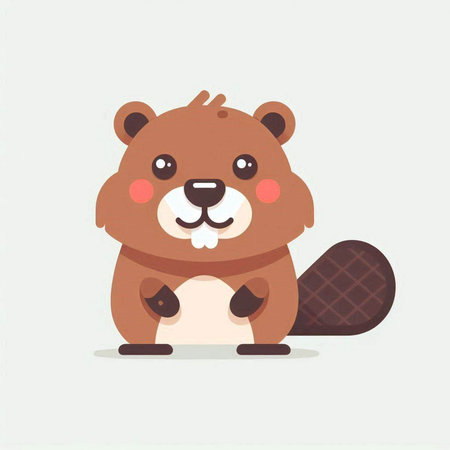Cute cartoon beaver. Vector illustration in a flat style.のイラスト素材
