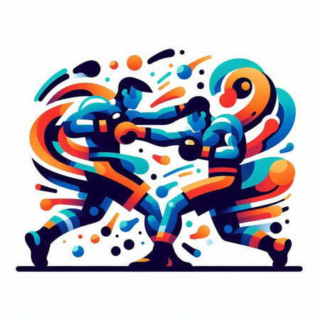Martial arts. Colorful vector illustration of two men boxing.のイラスト素材
