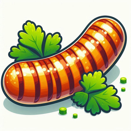 Illustration of a grilled sausage with parsley on a white backgroundのイラスト素材