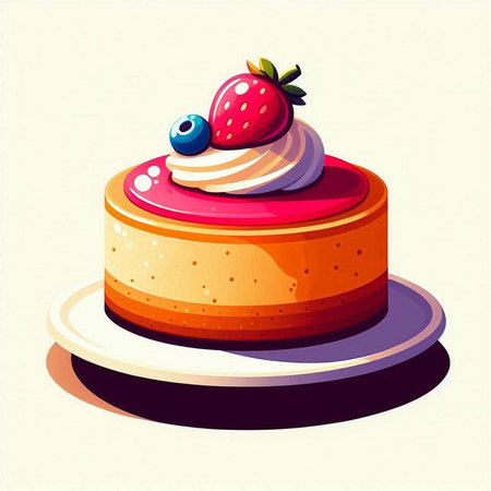 Vector illustration of a delicious cake with berries on a white background.のイラスト素材