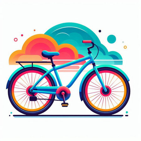 Bike with cloud in the background. Vector illustration in flat style.のイラスト素材