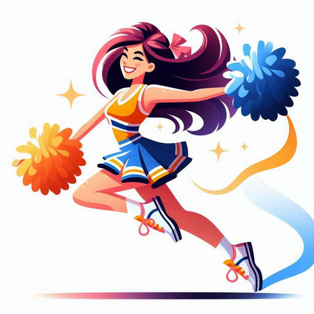Cheerleader. Cheerleader with pompoms. Vector illustrationのイラスト素材