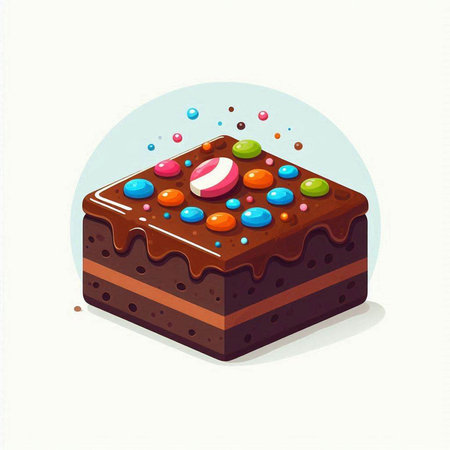 Chocolate cake with candies on white background. Vector illustration.のイラスト素材