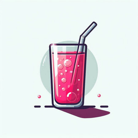 Vector illustration of a glass of strawberry smoothie with a straw.のイラスト素材