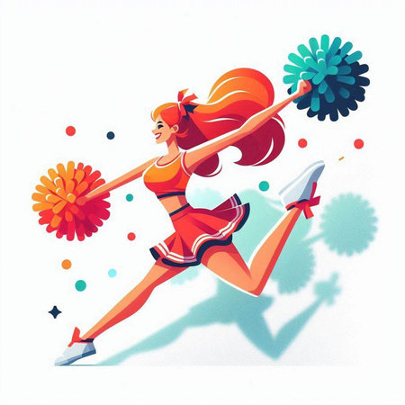 Cheerleader with pompoms on a white background. Vector illustration.のイラスト素材