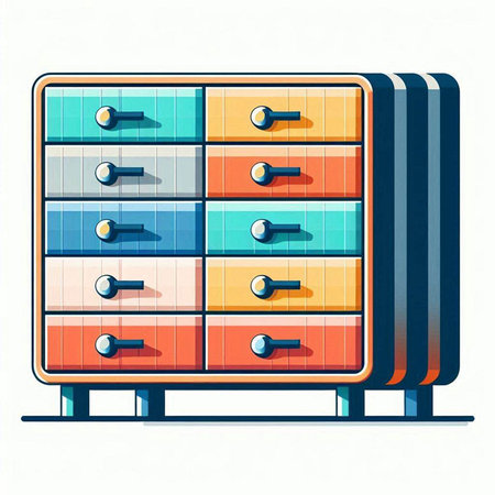 Illustration of a colorful chest of drawers on a white backgroundのイラスト素材