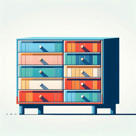 Cabinet with drawers. Vector illustration in retro style.のイラスト素材
