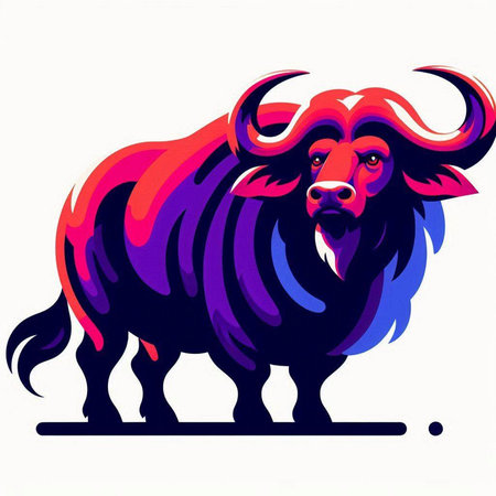 Buffalo. Vector illustration of a bull on a white background.のイラスト素材