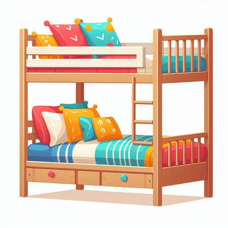 Bunk bed with pillows. Vector illustration in cartoon style.のイラスト素材