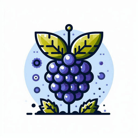 Grape flat icon. Vector illustration of a bunch of grapes with leaves.のイラスト素材