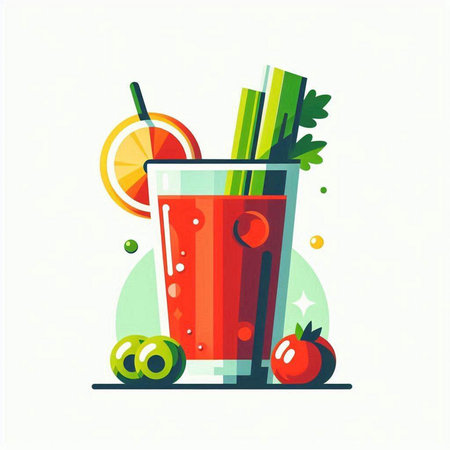 Bloody Mary cocktail with celery, tomato and parsley. Vector illustrationのイラスト素材