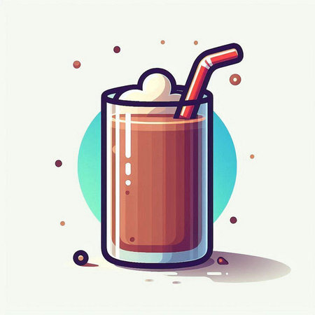 Illustration of a glass of coffee with a straw on a colored backgroundのイラスト素材