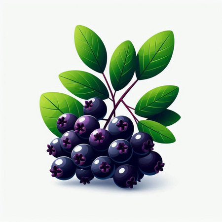 Fresh blueberries with green leaves on white background. Vector illustration.のイラスト素材