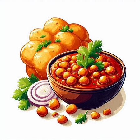 Vegetable soup with chickpeas, onion and parsleyのイラスト素材