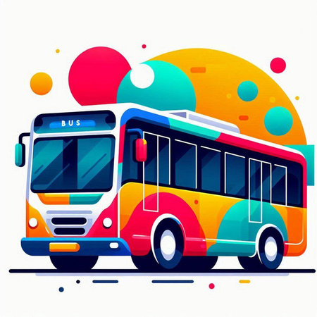 Colorful bus on colorful background. Vector illustration for your design.のイラスト素材