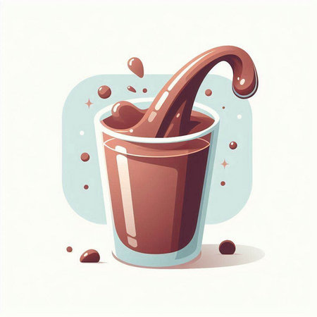 Chocolate milk splashing into a glass. Vector illustration in retro style.のイラスト素材