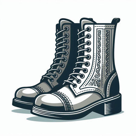 Vector illustration of a pair of black and white women's boots.のイラスト素材