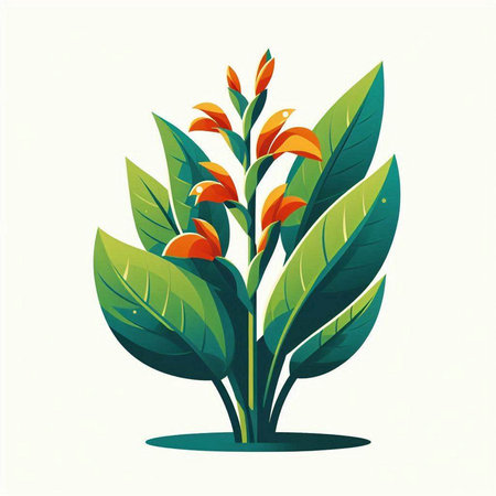 Illustration of a green plant with orange flowers on a white backgroundのイラスト素材