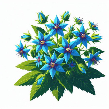 Bouquet of blue flowers on a white background. Vector illustration.のイラスト素材