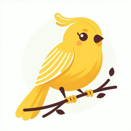 Cute yellow bird on a branch. Vector illustration isolated on white background.のイラスト素材