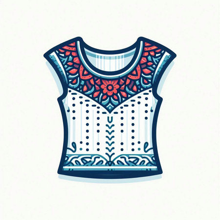 Vector illustration of women's blouse with a pattern in ethnic style.のイラスト素材