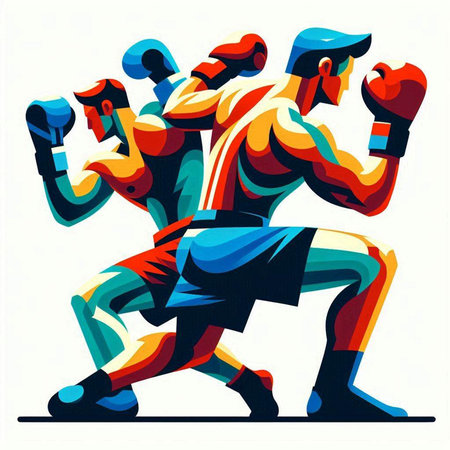 Boxing men in action, vector illustration. Sport and fitness theme.のイラスト素材