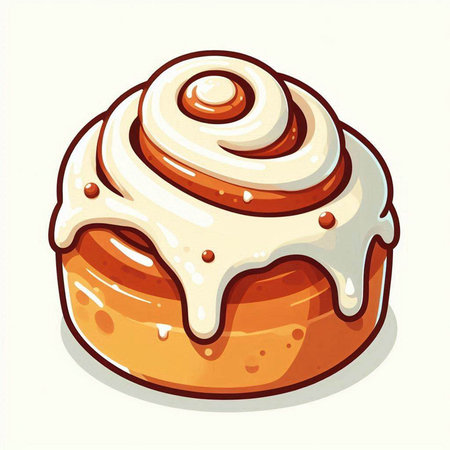 Illustration of a cinnamon bun with cream on a white background.のイラスト素材