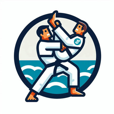 Taekwondo icon. Vector illustration of a taekwondo fighter performing a karate kickのイラスト素材