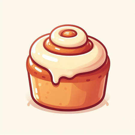 Illustration of a cinnamon muffin with icing on a white backgroundのイラスト素材
