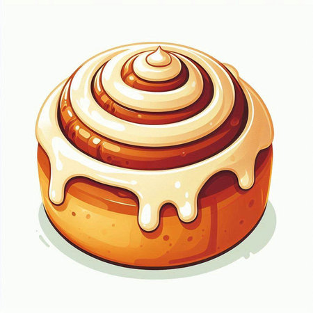 Illustration of a cinnamon roll with cream on a white background.のイラスト素材