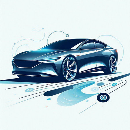 Sketch of a sports car on a white background. Vector illustrationのイラスト素材