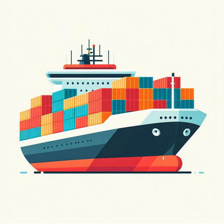 Cargo ship in flat style. Vector illustration on white background.のイラスト素材