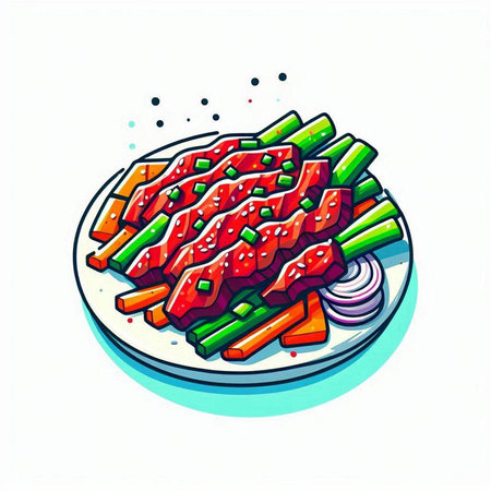 Illustration of japanese food, sashimi with vegetablesのイラスト素材