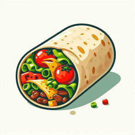 Tortilla wrap with meat and vegetables on a light background. Vector illustration.のイラスト素材