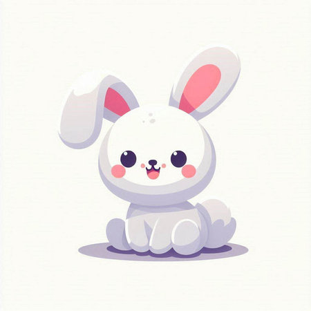 Cute cartoon bunny on white background. Vector illustration of a rabbit.のイラスト素材