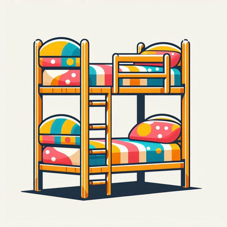 Bunk beds with pillows in flat style. Vector illustration.のイラスト素材