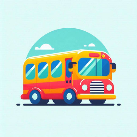 School bus. Vector illustration in flat style on a blue background.のイラスト素材